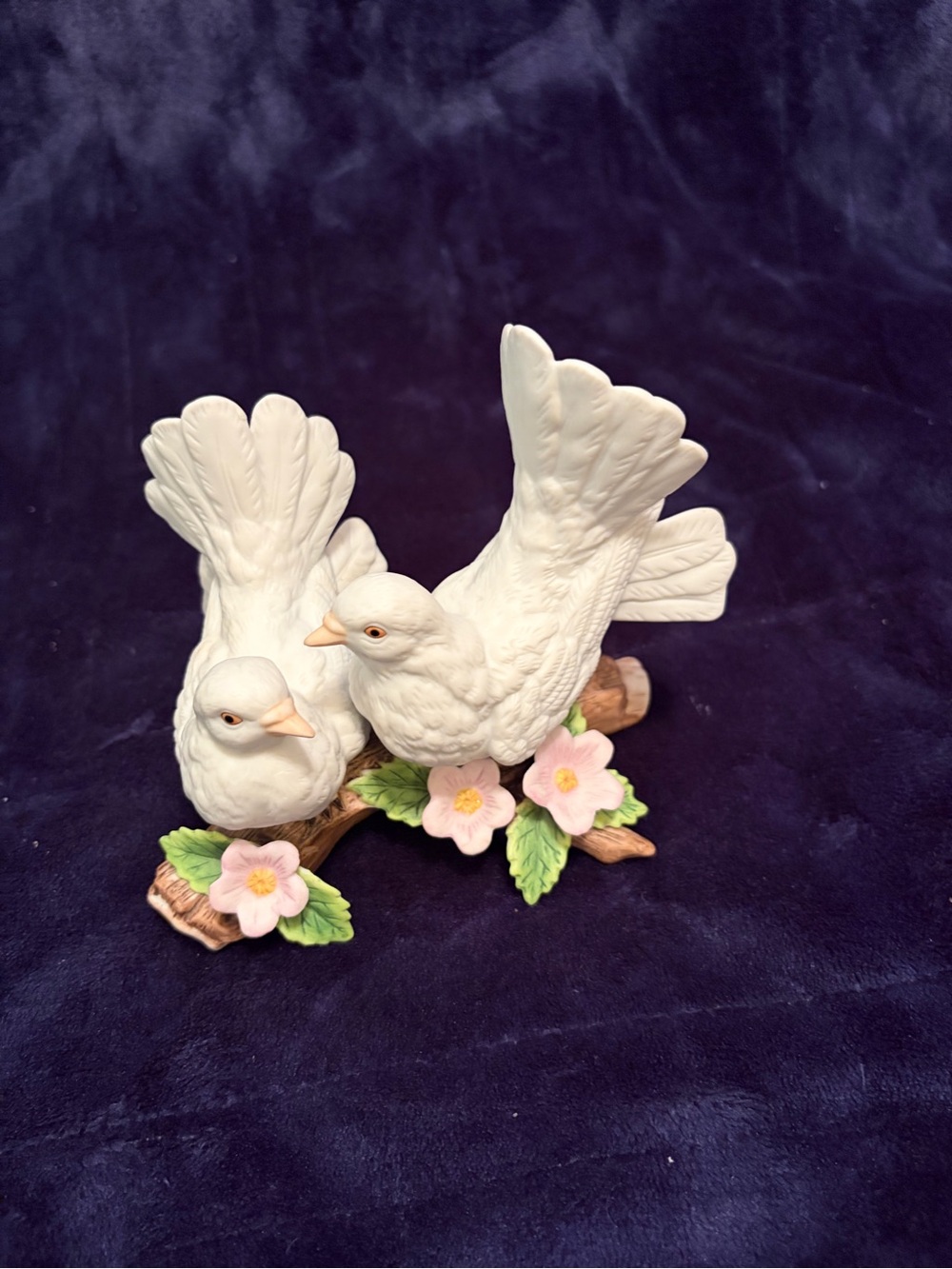 Homco White Doves on Floral Branch Figurine